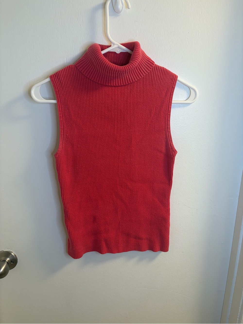 Jeanne Pierre Coral Pink Ribbed Sleeveless Turtleneck Sweater Women’s M 90s Y2K